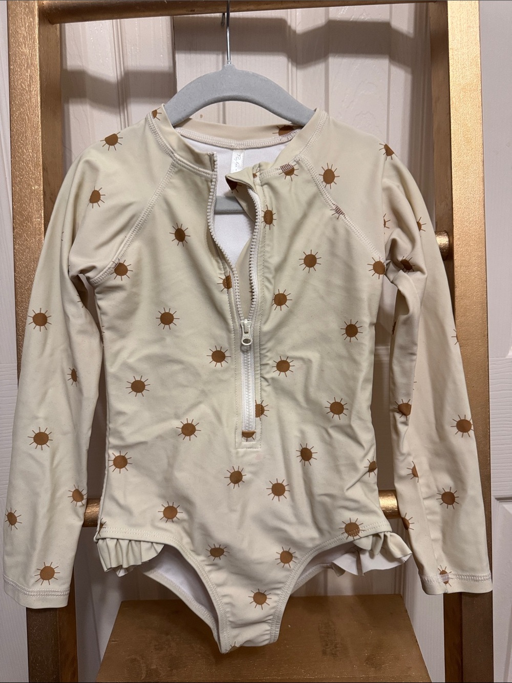Rylee + Cru Cream Long-Sleeve Sun Print One-Piece